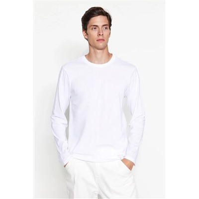 Белая базовая футболка стандартного кроя с круглым вырезом и длинными рукавами из 100% хлопка TMNAW21TS0208