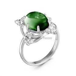 Кольцо из серебра с пл.кварцем цв.зелёный и фианитами родированное