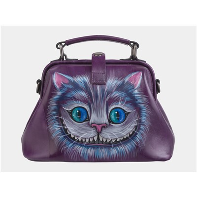 Фиолетовая кожаная сумка с росписью из натуральной кожи «W0013 Violet Чешир»