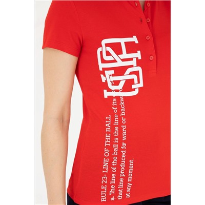 Женская красная футболка с воротником-поло Неожиданная скидка в корзине