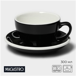 Кофейная пара фарфоровая Magistro Coffee time, 2 предмета: чашка 300 мл, блюдце d=15,5 см, цвет чёрный