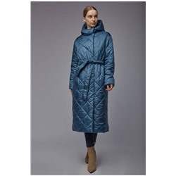 Женское стеганое пальто с поясом и капюшоном Plaxa RA10522, цвет голубой