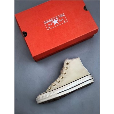 Новый зимний стиль с золотой пряжкой из кожи и меха версия Convers*e CHUCK 70 plus