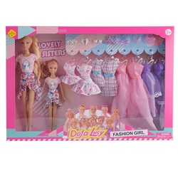 Игровой набор с куклами DEFA Lucy "Гардероб сестрёнок" (2 шт., 29 и 20 см, 8 платьев, аксесс., розовый)