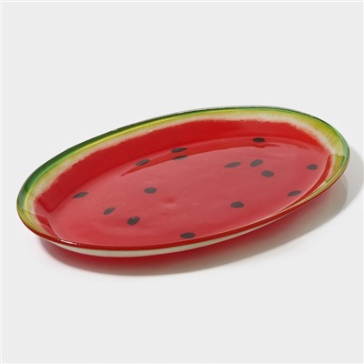 Блюдо стеклянное сервировочное овальное Доляна «Сладкий арбуз», 24,5×15 см, цвет красный