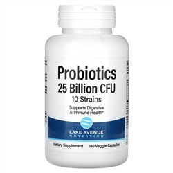 Lake Avenue Nutrition, пробиотики, смесь 10 штаммов, 25 млрд КОЕ, 180 растительных капсул