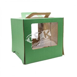 Коробка для торта с окном и ручками Зеленая 26х26х25 см VTK