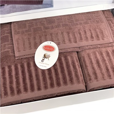 Набор полотенец Карвен Lux Cotton "PIANO" махра 30*50/50*90/70*140  HS 1709 v6 kiremit/коричневый (Акция)