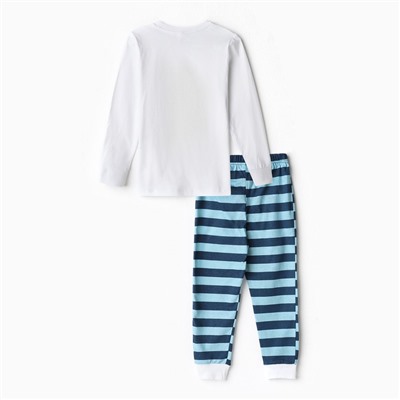 Пижама для мальчика (лонгслив/штанишки), цвет белый/синий/енот, рост 122см