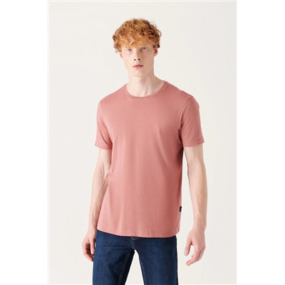 Мужская ультрамягкая хлопковая футболка с круглым вырезом пыльной розы узкого кроя E001171