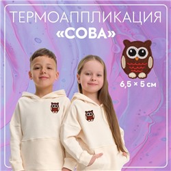 Термоаппликация «Сова», 6,5 × 5 см, цвет коричневый, цена за 1 штуку