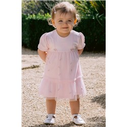 Emile et Rose Pink Dress, overlaid rosebud, emb tulle & Pants