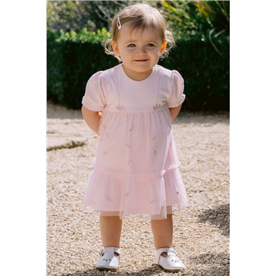 Emile et Rose Pink Dress, overlaid rosebud, emb tulle & Pants