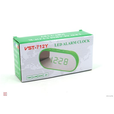 Часы настольные VST 712Y-4 ярко-зеленые цифры