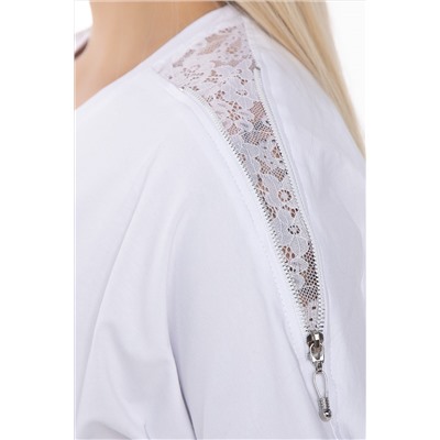 Белая блузка со вставками из гипюра и декоративной молнией