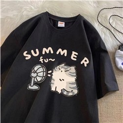 Черная футболка унисекс оверсайз с принтом кота Touz Moda Summer