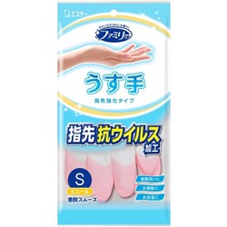 Перчатки ST FAMILY виниловые (тонкие, антибактериальное покрытие на пальцах), S (бело-роз) 1 пара