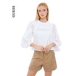 Симпатичный нежный женский свитшот Gues*s 👕  Экспорт  Рукава с вышивкой ришелье