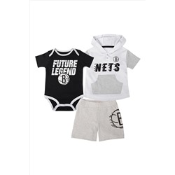 Fanatics NBA Brooklyn Nets Bank Shot Creeper White Shorts & T-Shirt Set