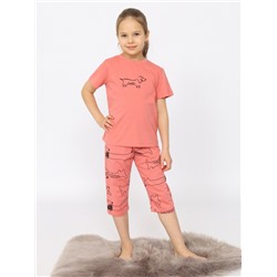 CSJG 50173-28 Пижама для девочки (футболка, бриджи),коралловый