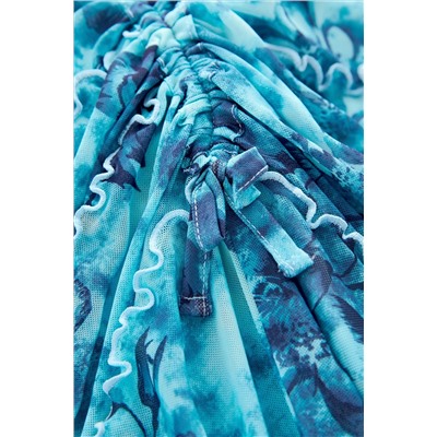 Multi Blue Floral Printed Asymmetric Skirt (3-16yrs)