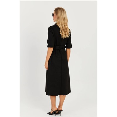 Женское черное платье-рубашка миди из нубука KED4023