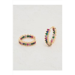 Стильные серьги-кольца с разноцветными блестящими камнями 23WX810285