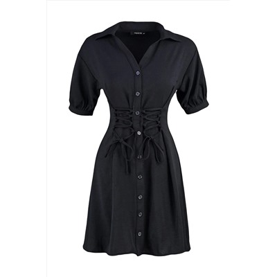 Черное мини-платье-рубашка из тканого материала с завязками TWOSS22EL00426