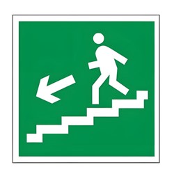Знак эвакуационный "Направление к эвакуационному выходу по лестнице НАЛЕВО вниз", 200х200 мм, пленка самоклеящаяся, 610019/Е14