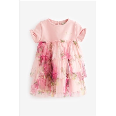 Baker by Ted Baker Pink Mesh Tiered Mockable Dress