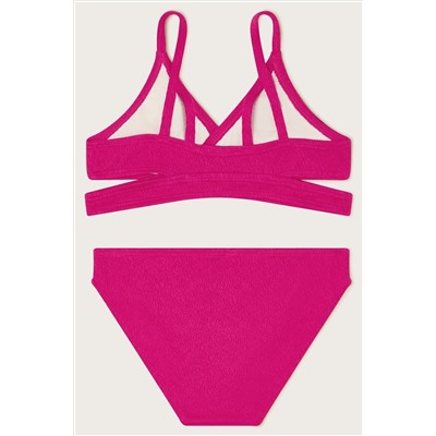 Monsoon Pink Texture Wrap Bikini Set