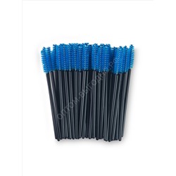 Одноразовая щеточка для ресниц и бровей черный стержень, голубая кисть 50шт