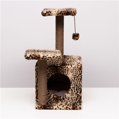 Домик для кошек с когтеточкой, квадратный, 3х-этажный, 45 × 47 × 75 см, леопард