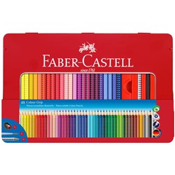 Карандаши цветные Faber-Castell "Grip", 48цв., трехгран., заточ.+ч/г кар. Grip+точилка+кисть, метал. коробка