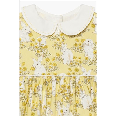 Trotters London Little Yellow Cotton Bunny Dress