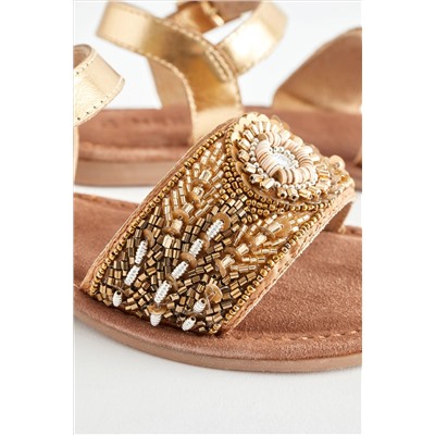 Beaded Leather Occasion Sandals