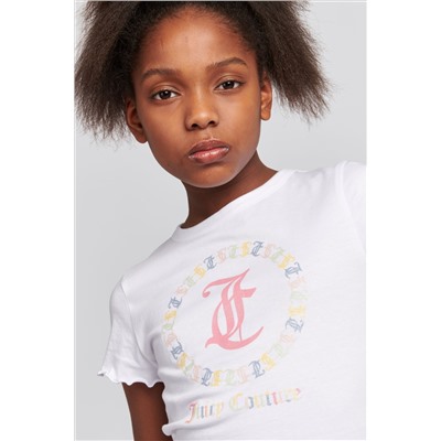 Juicy Couture Girls Lettuce Hem Cropped White T-Shirt