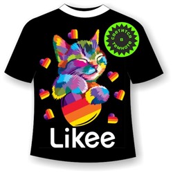 Подростковая футболка Лайки котенок неон Размер 38, Цвет белый