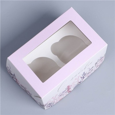 Коробка складная на 2 капкейков с окном "Венок" 16*10*10 см