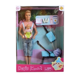 Набор кукол DEFA Lucy "Молодой папочка" (2 шт., 29 и 8 см, коляска, аксесс., светло-розовый)