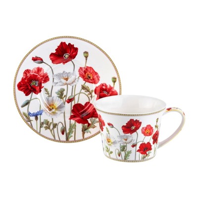 Чайн. пара 2 пр. 270 мл 12,5*9,5*7 см "Маки" NEW BONE CHINA