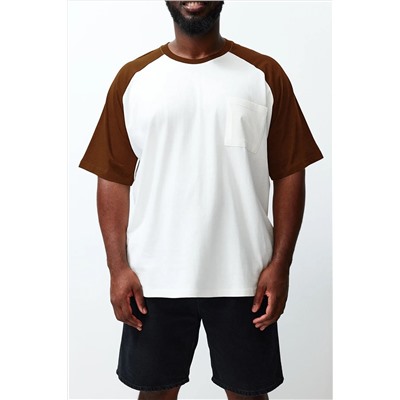 Удобная футболка из 100% хлопка с цветными блоками большого размера коричневого цвета с карманами TMNSS24BF00044