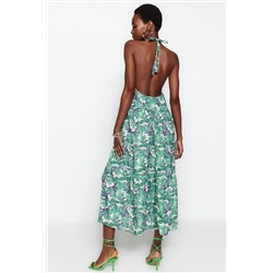 Зеленое тканое платье макси с открытой спиной TWOSS23EL00103