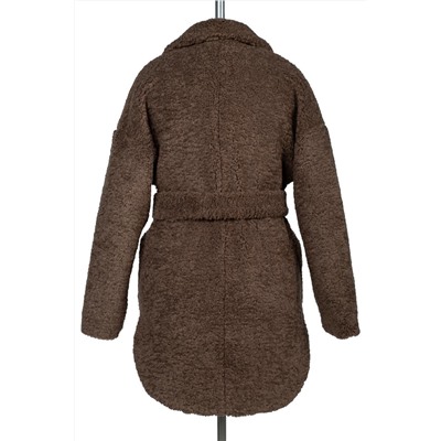 02-3195 Пальто женское утепленное (пояс) Букле/Искусственный мех коричневый