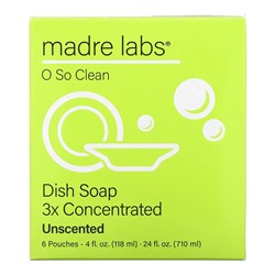 Madre Labs, средство для мытья посуды, тройной концентрации, сменный блок, без запаха, 6 пакетиков по 118 мл (4 жидк. унции)
