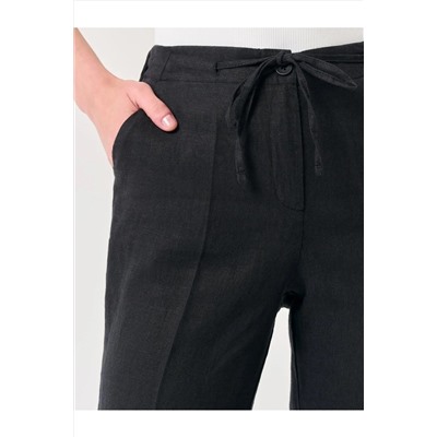 Черные льняные брюки с нормальной талией и нормальной талией
