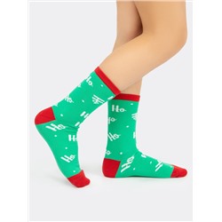 Высокие детские носки в ярком зеленом цвете с новогодним дизайном