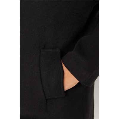 Черное тканое пальто с широкой прострочкой на пуговицах TBBAW23KB00007