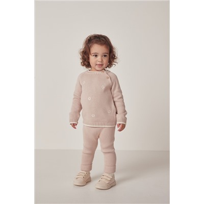 The White Company Pink Organic Cotton Knitted Rib Leggings