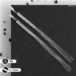 Серьги висячие со стразами «Капель» блеск, цвет белый в серебре, 11 см